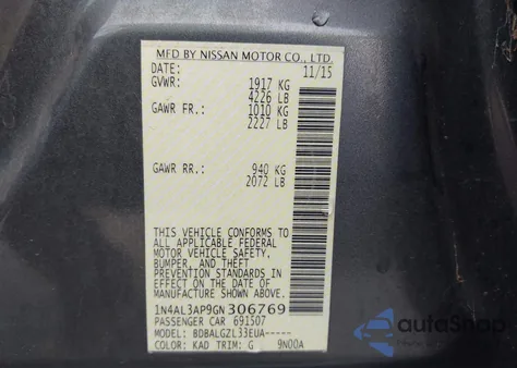 2016 Nissan Altima 2.5/2.5 S/2.5 Sl/2.5 Sr/2.5 Sv z USA, uszkodzony, nr VIN 1N4AL3AP9GN306769